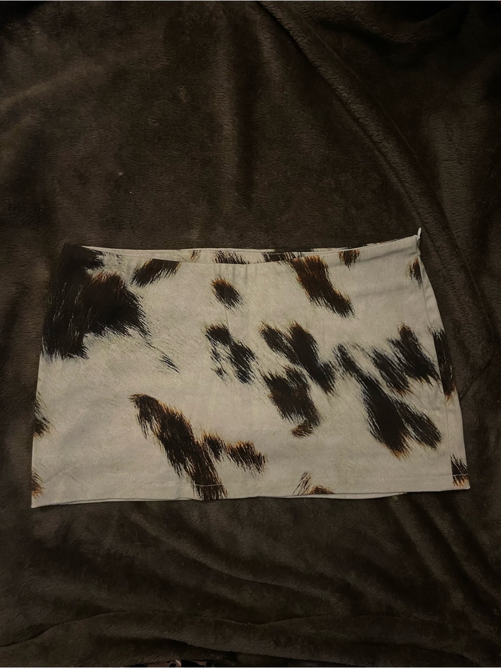 Cream Animal-Print Mini Skirt with Brown and Black Spots